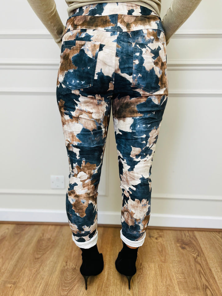 "CARMELA" Artistic Print Trouser-Cream & Navy