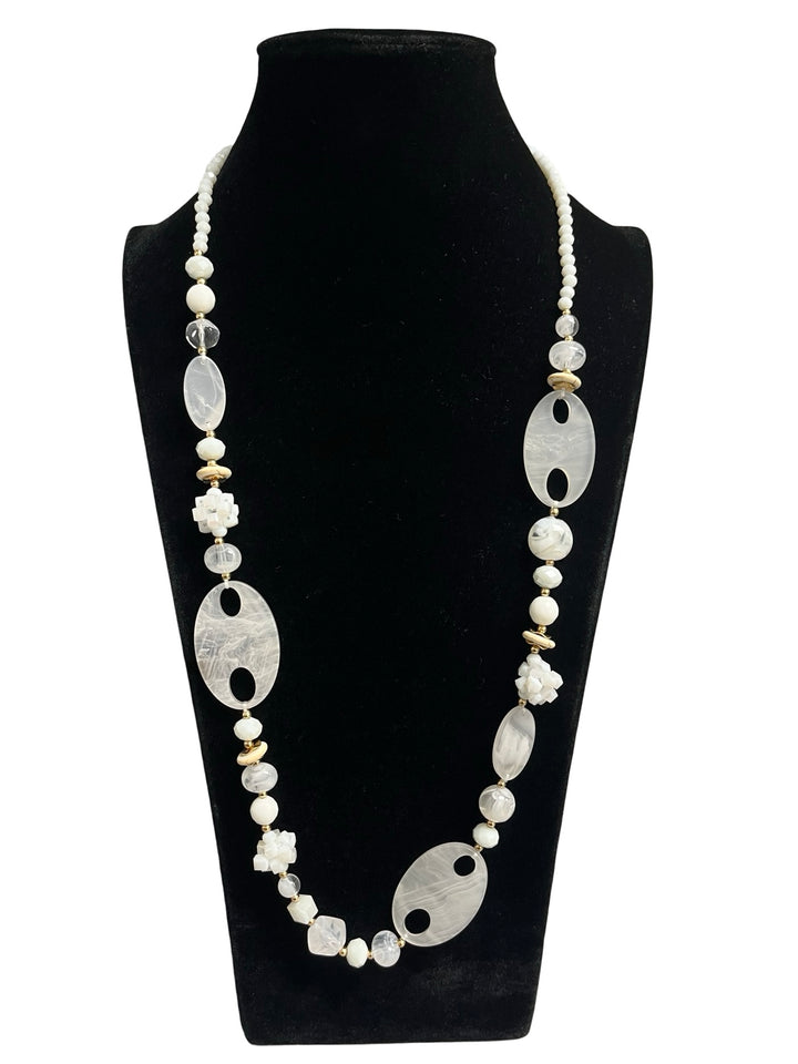 White & Gold Long Statement Necklace