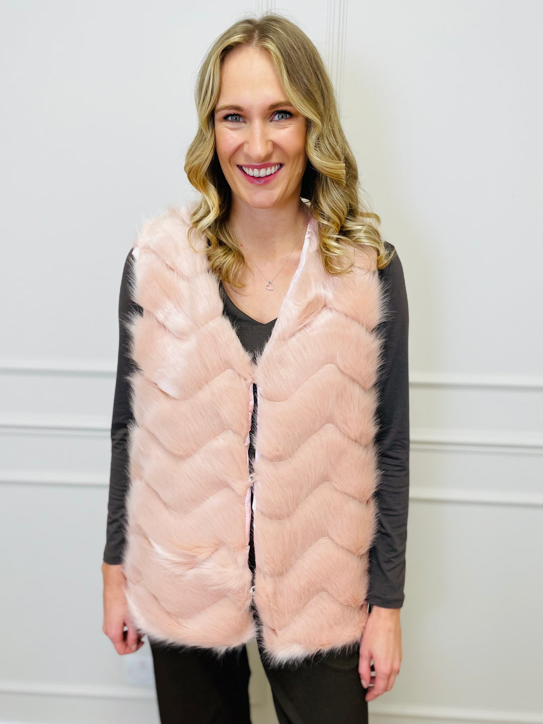 "CLARISSA" Faux Fur Waistcoat-Pink