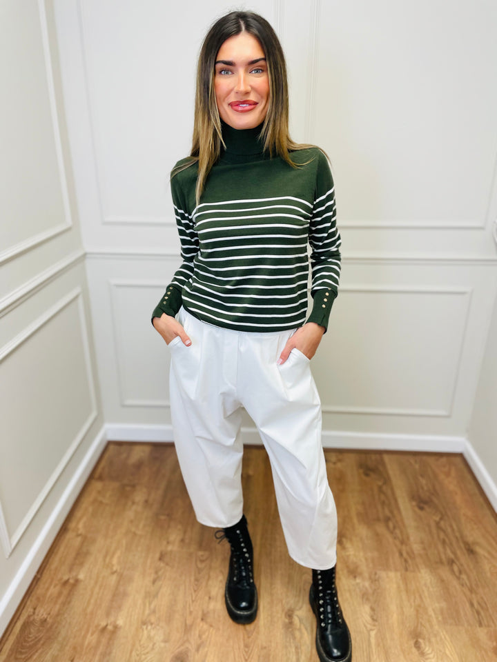 "GRACE" Stripe Print Jumper-Green & White