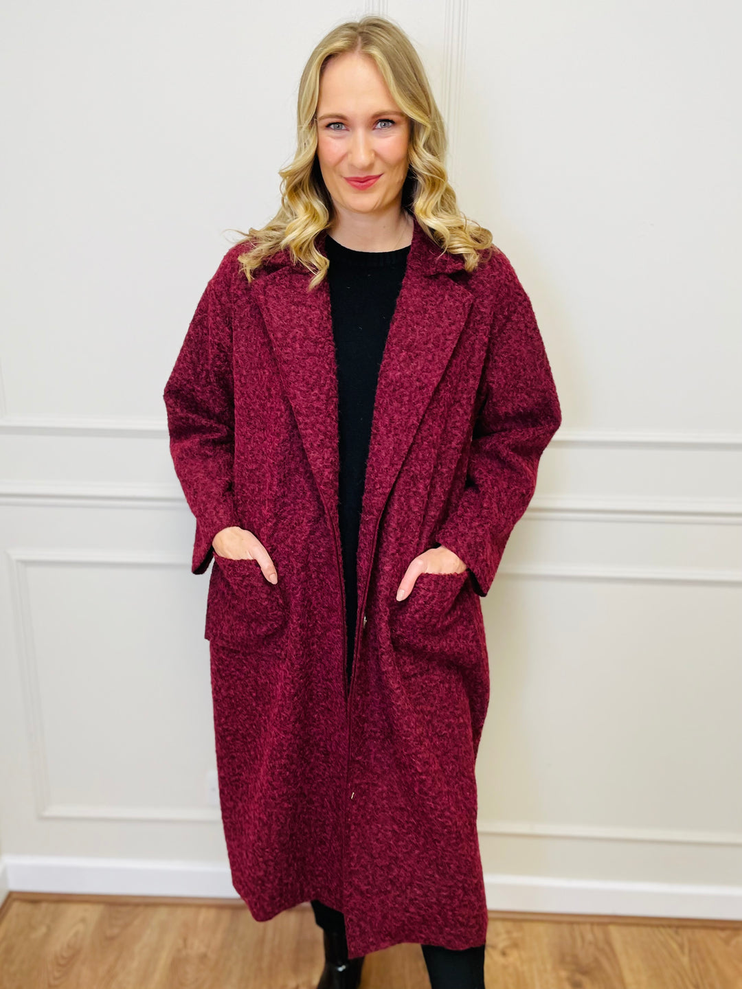 "JOSEPHINE" Longline Coat-Burgundy