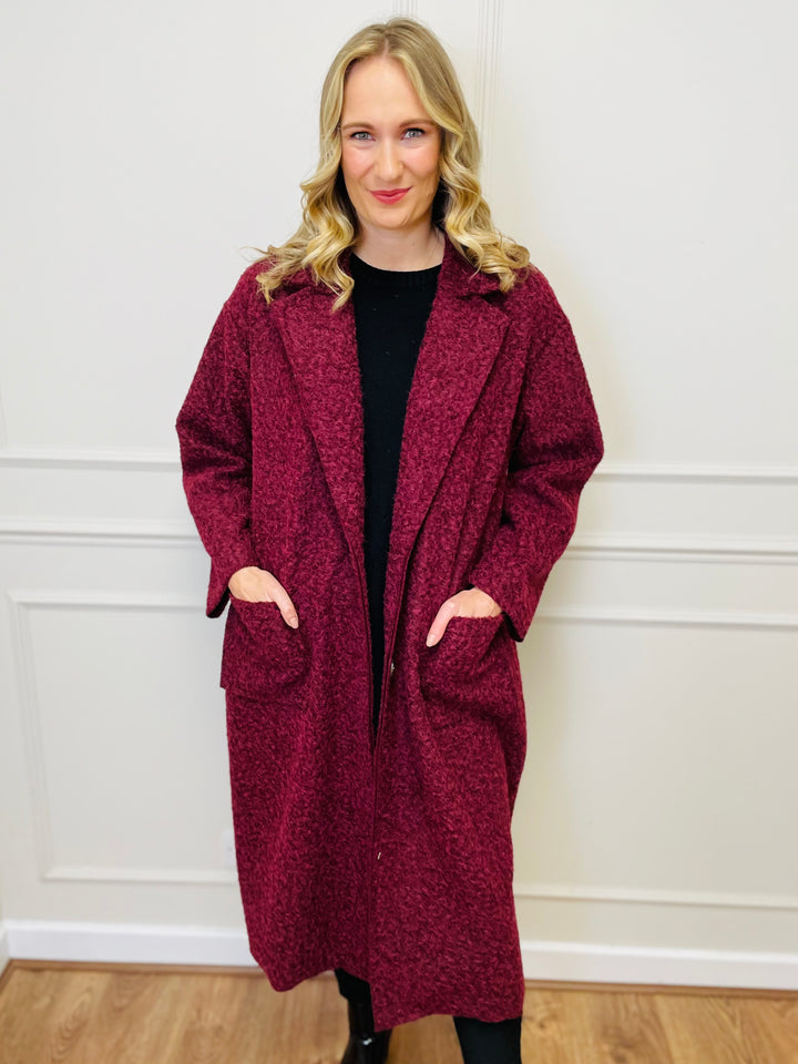 "JOSEPHINE" Longline Coat-Burgundy