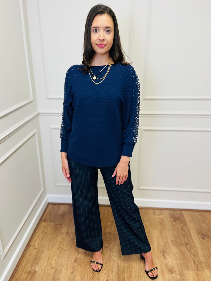 "MAYA" Pearl Jumper-Navy