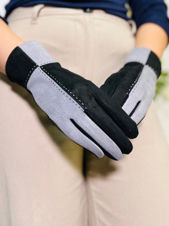 Block Print Gloves-Grey & Black