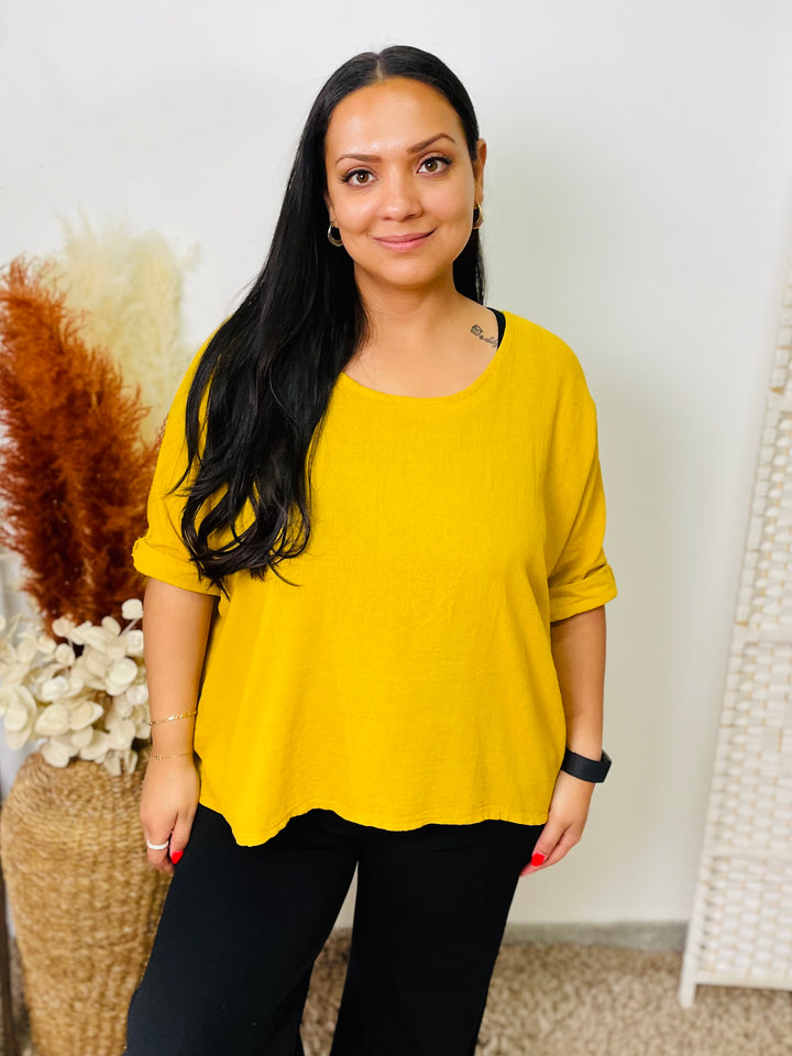 “COLETTE” Linen Top-Mustard