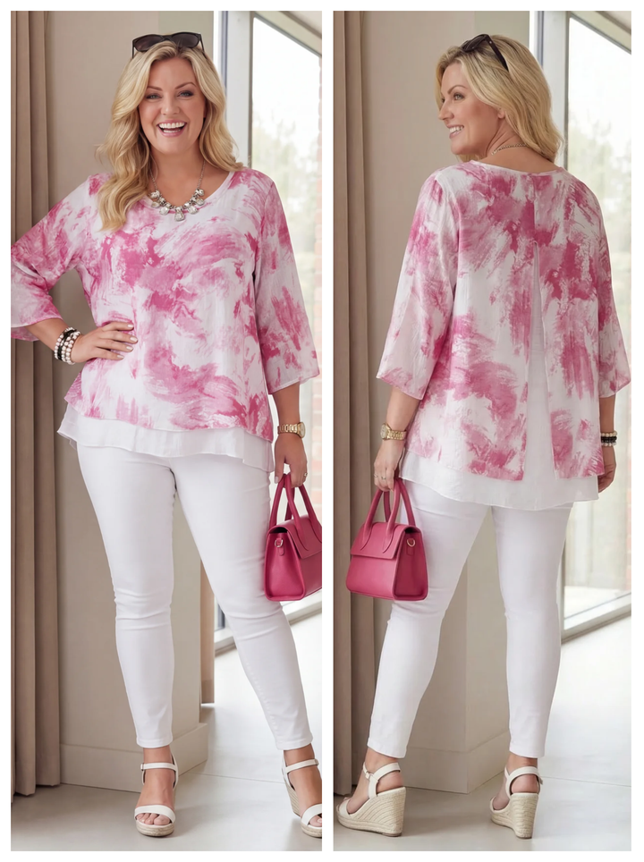 "SCARLETT” Relaced Fit Split Back Top - Cerise/White