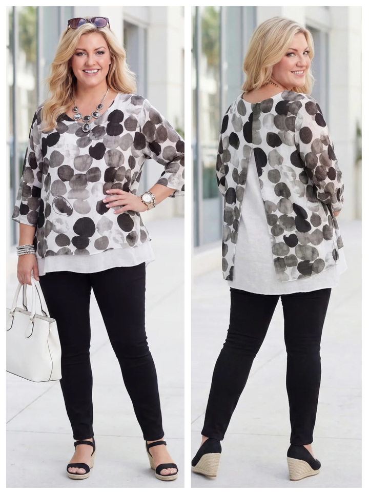 “SCARLETT” Polka Dot Split Back Top - Black