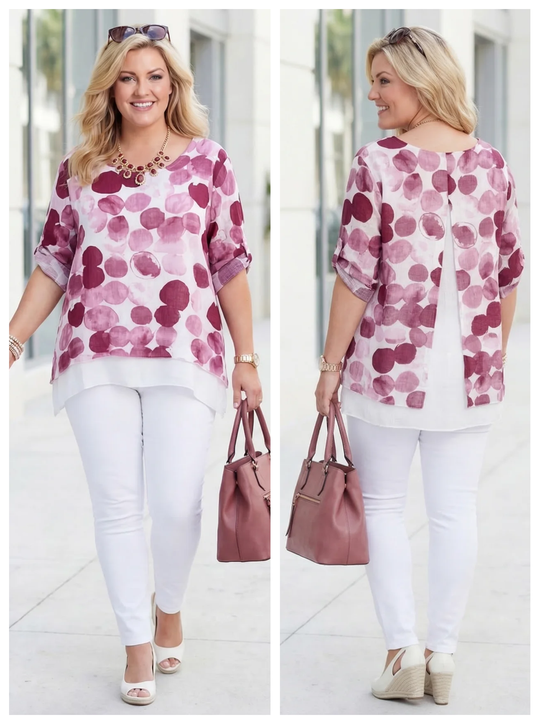 “SCARLETT” Polka Dot Split Back Top - Purple