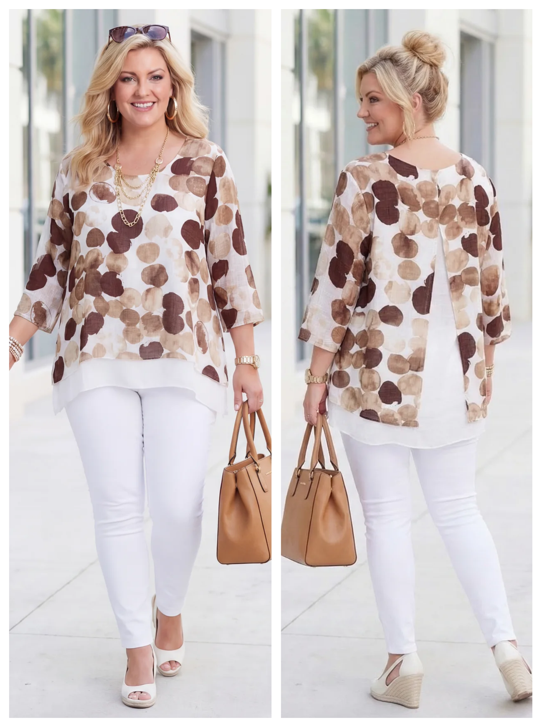 “SCARLETT” Polka Dot Split Back Top - Brown