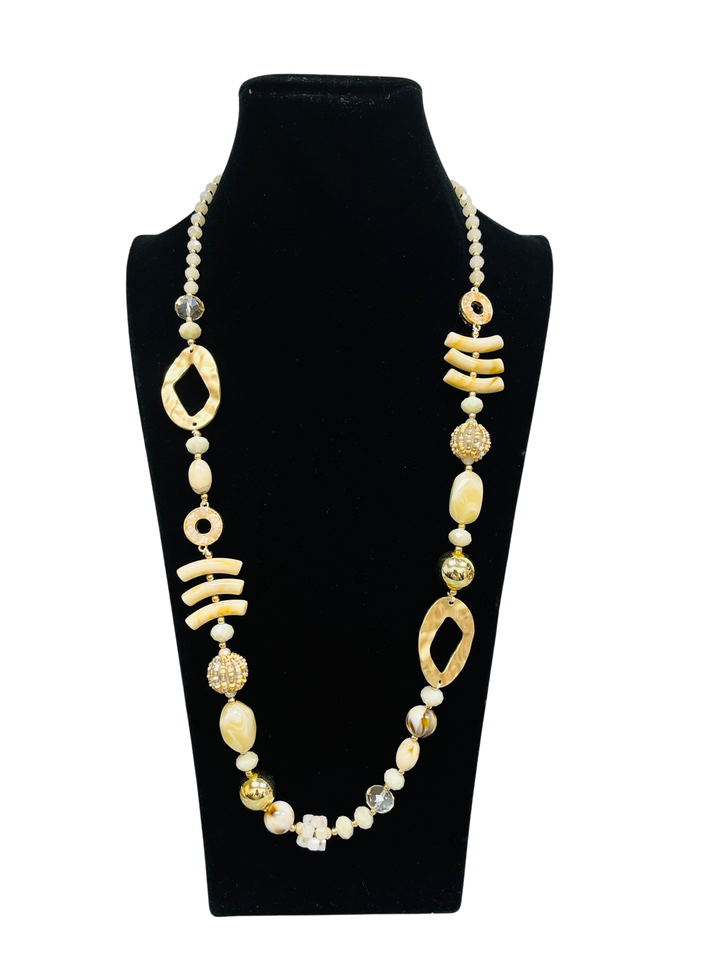 Cream & Gold Long Statement Necklace