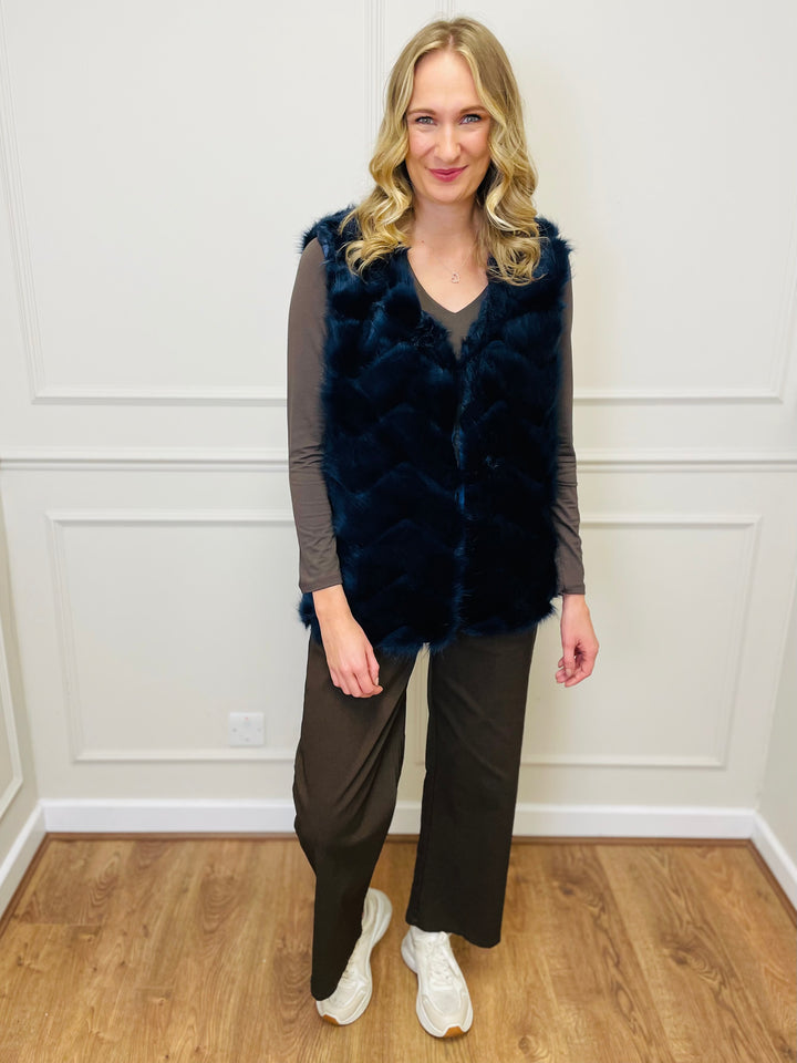 "CLARISSA" Faux Fur Waistcoat-Navy