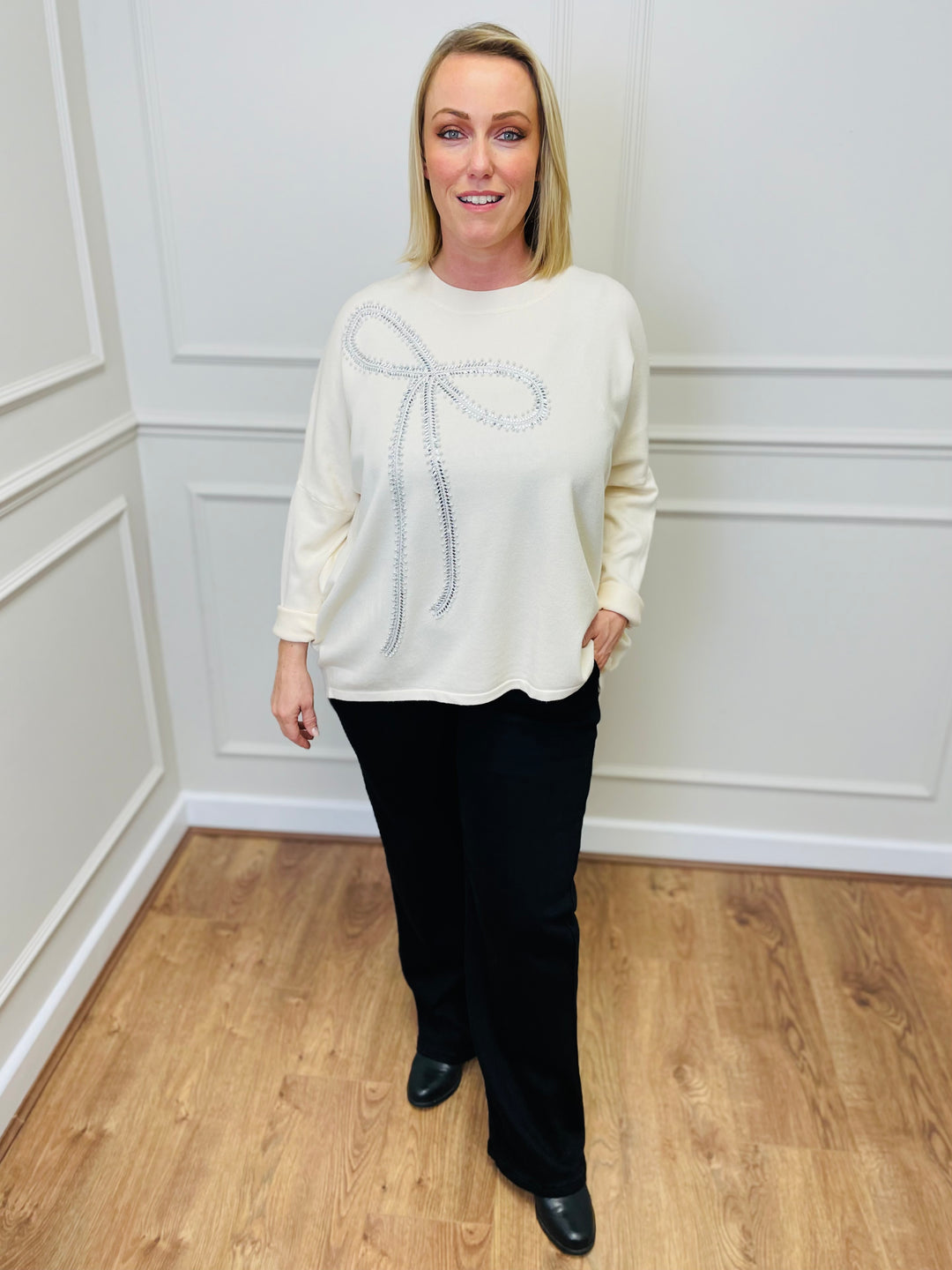 "POLLY" Bow Jumper-Ivory