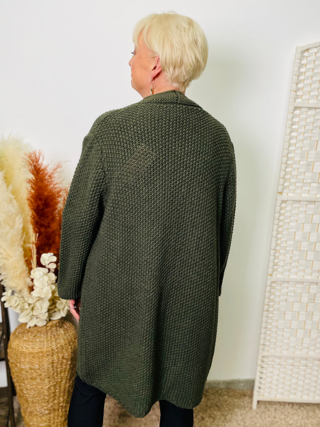 "MARISSA” Knitted Cardigan-Khaki Green