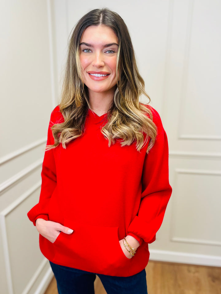 "KYLIE" Knitted Hoodie-Red