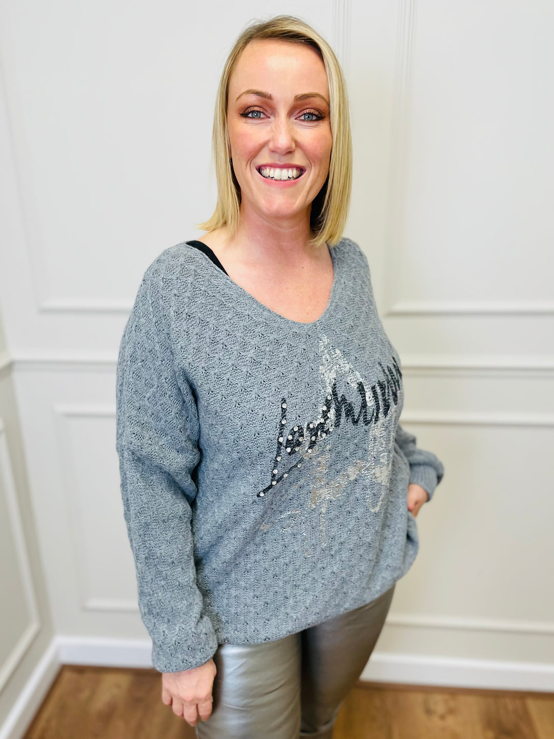 "RENATA” Metallic Jumper-Grey