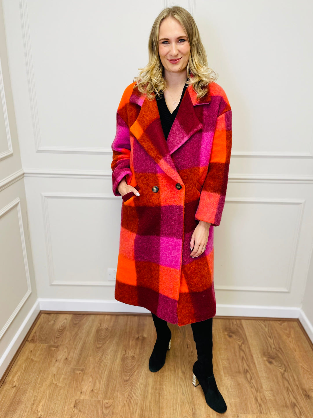 "LILLIAN" Longline Coat-Pink & Orange