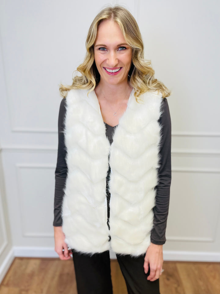"CLARISSA" Faux Fur Waistcoat-Cream