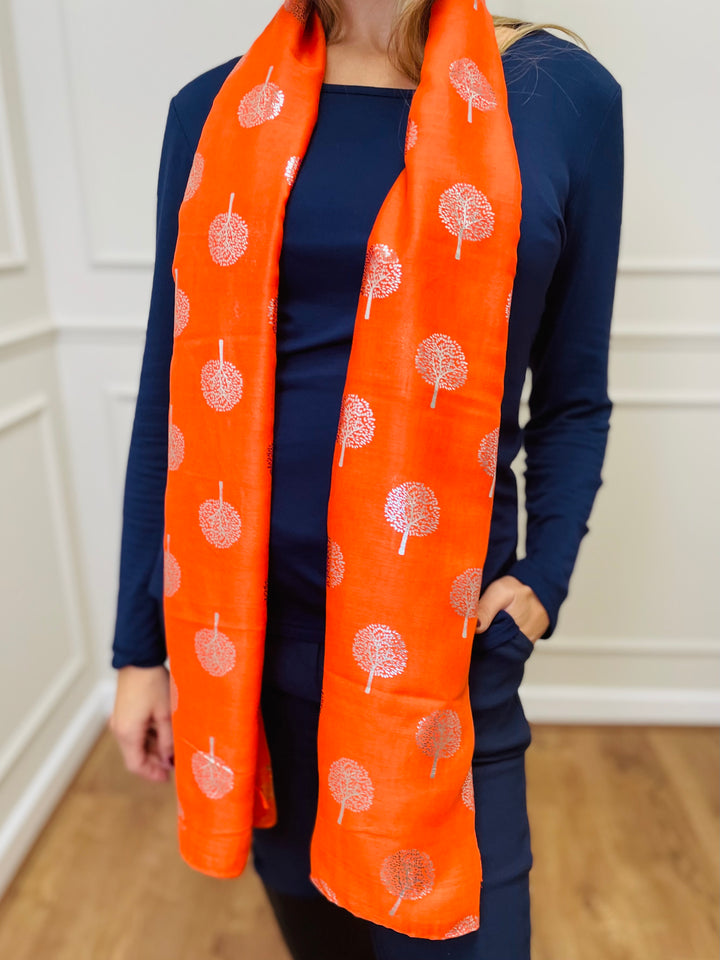 No.120 Tree Print Scarf-Orange & Grey