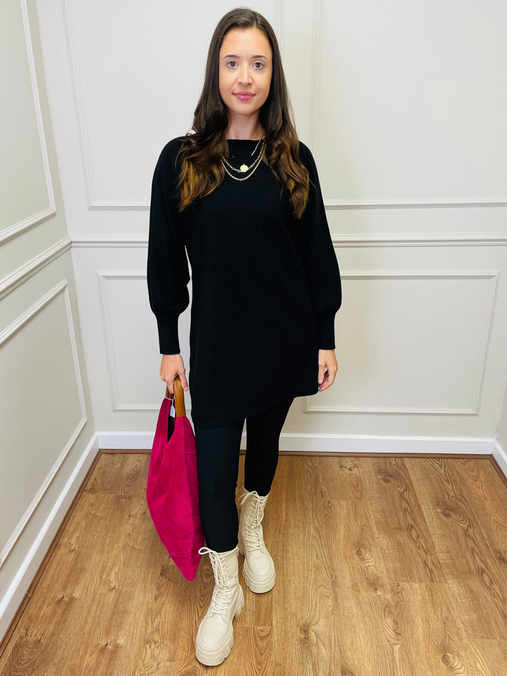 "EVELYN" Button Back Dress-Black