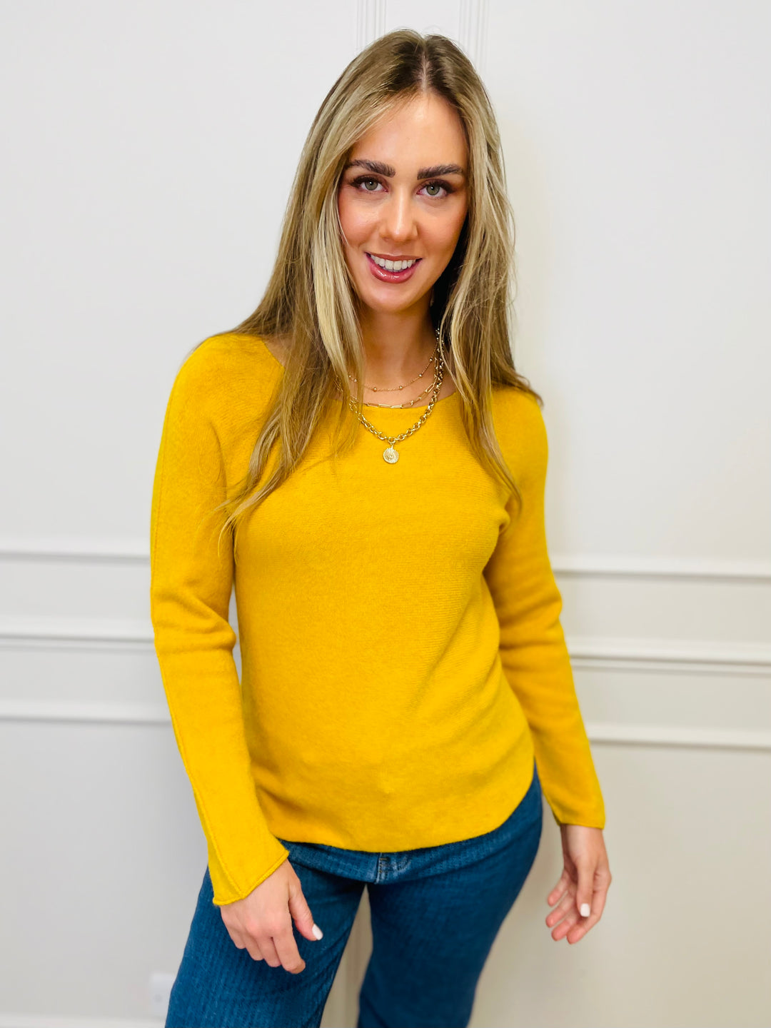 "MAGNOLIA" Fine Knit Jumper-Mustard