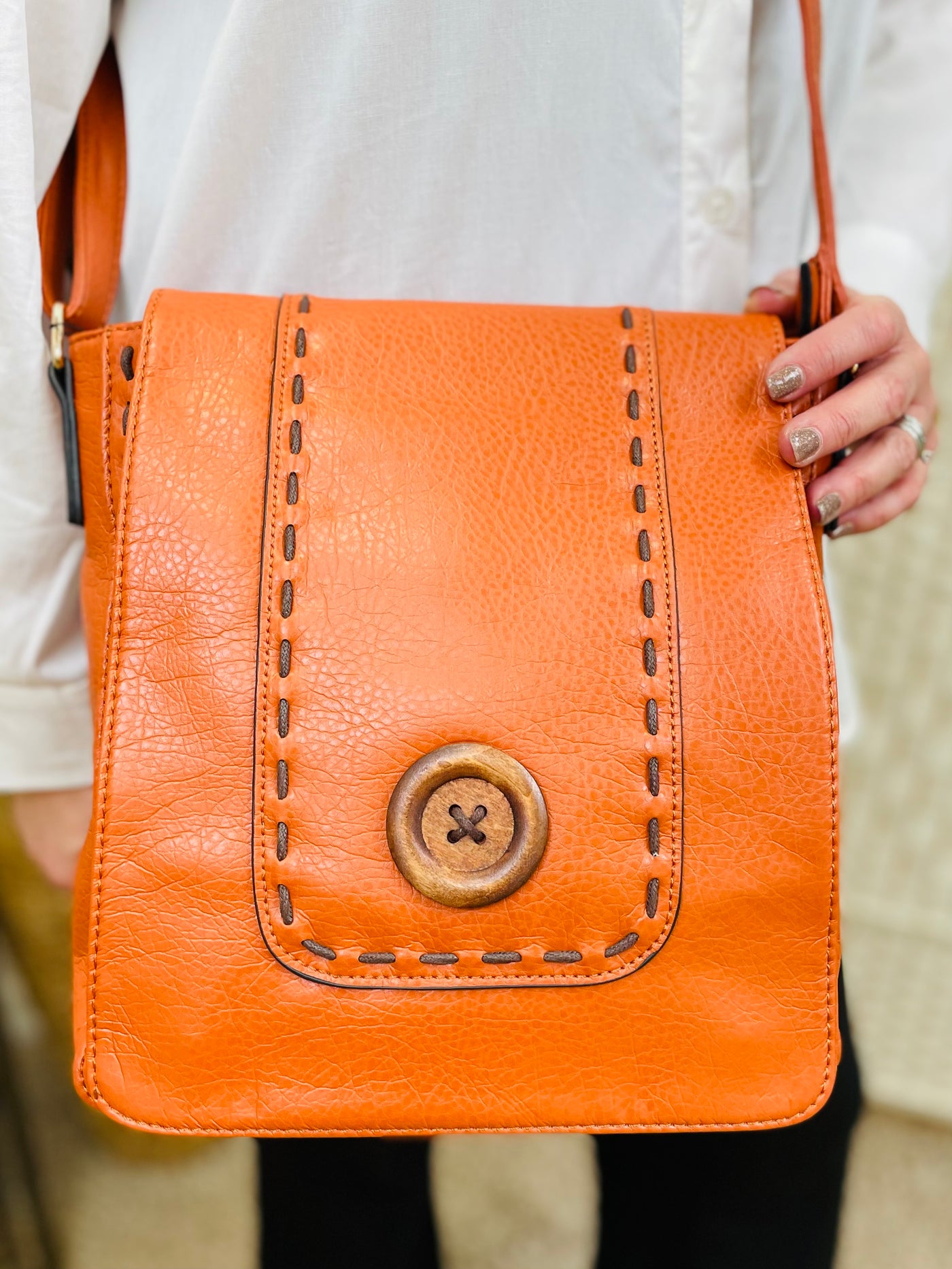 Button Crossbody Handbag-Orange