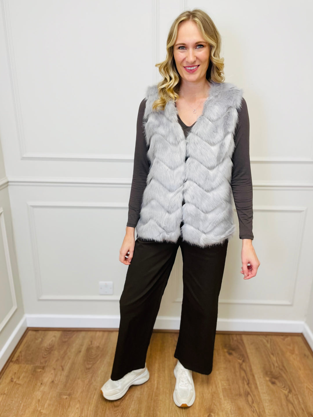 "CLARISSA" Faux Fur Waistcoat-Grey