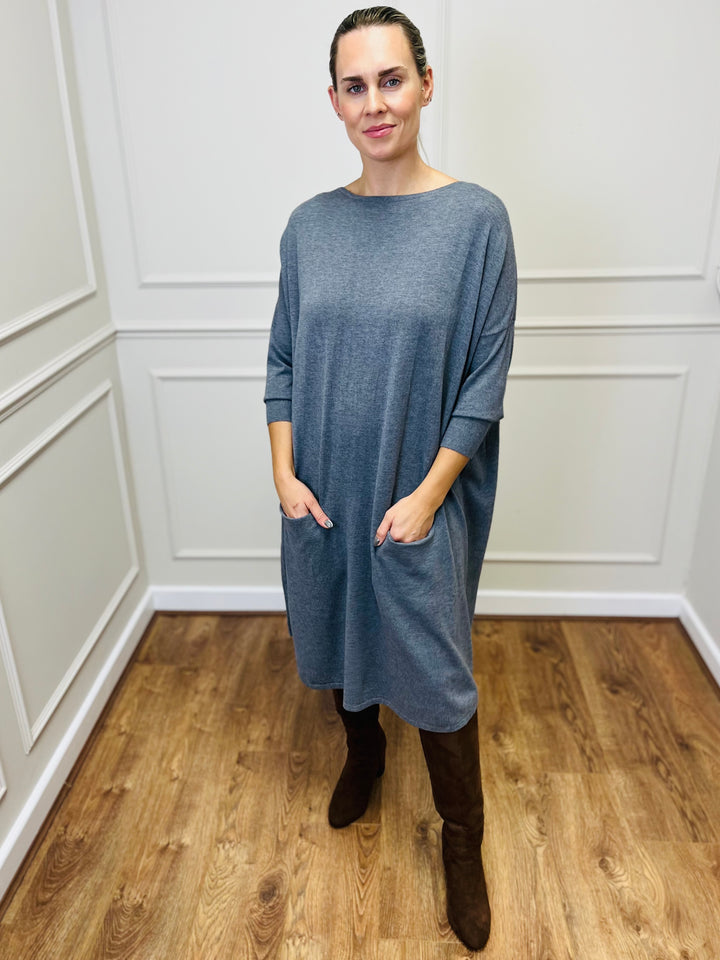 "RUBY" Fine Knit Dress-Grey