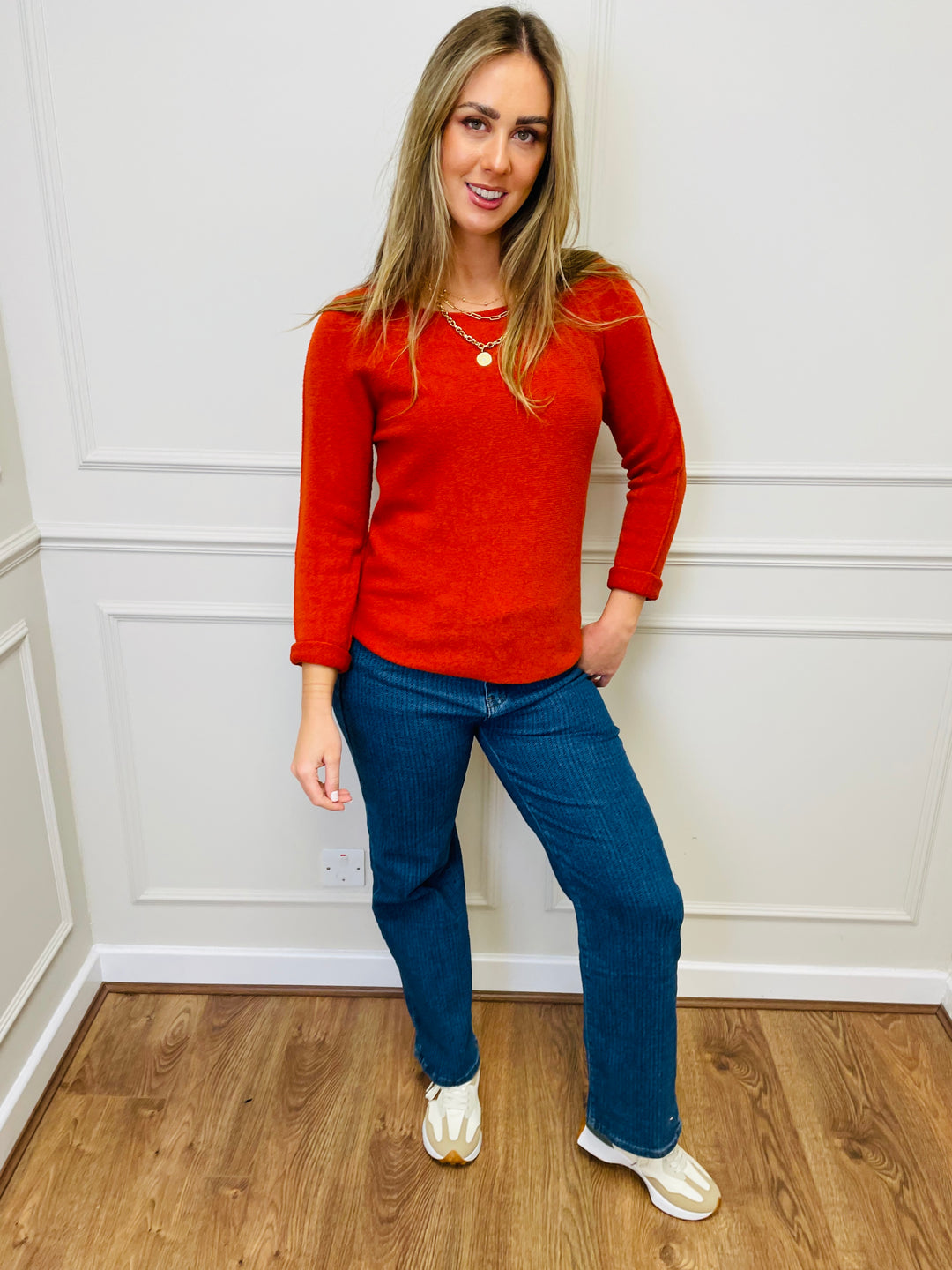 "MAGNOLIA" Fine Knit Jumper-Rust Orange