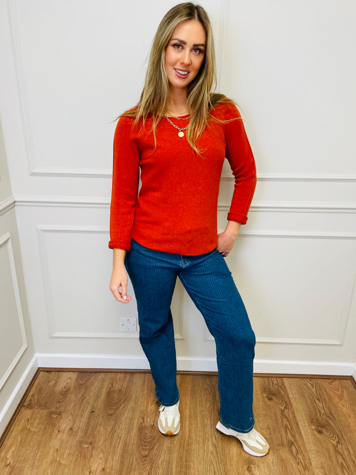 "MAGNOLIA" Fine Knit Jumper-Rust Orange