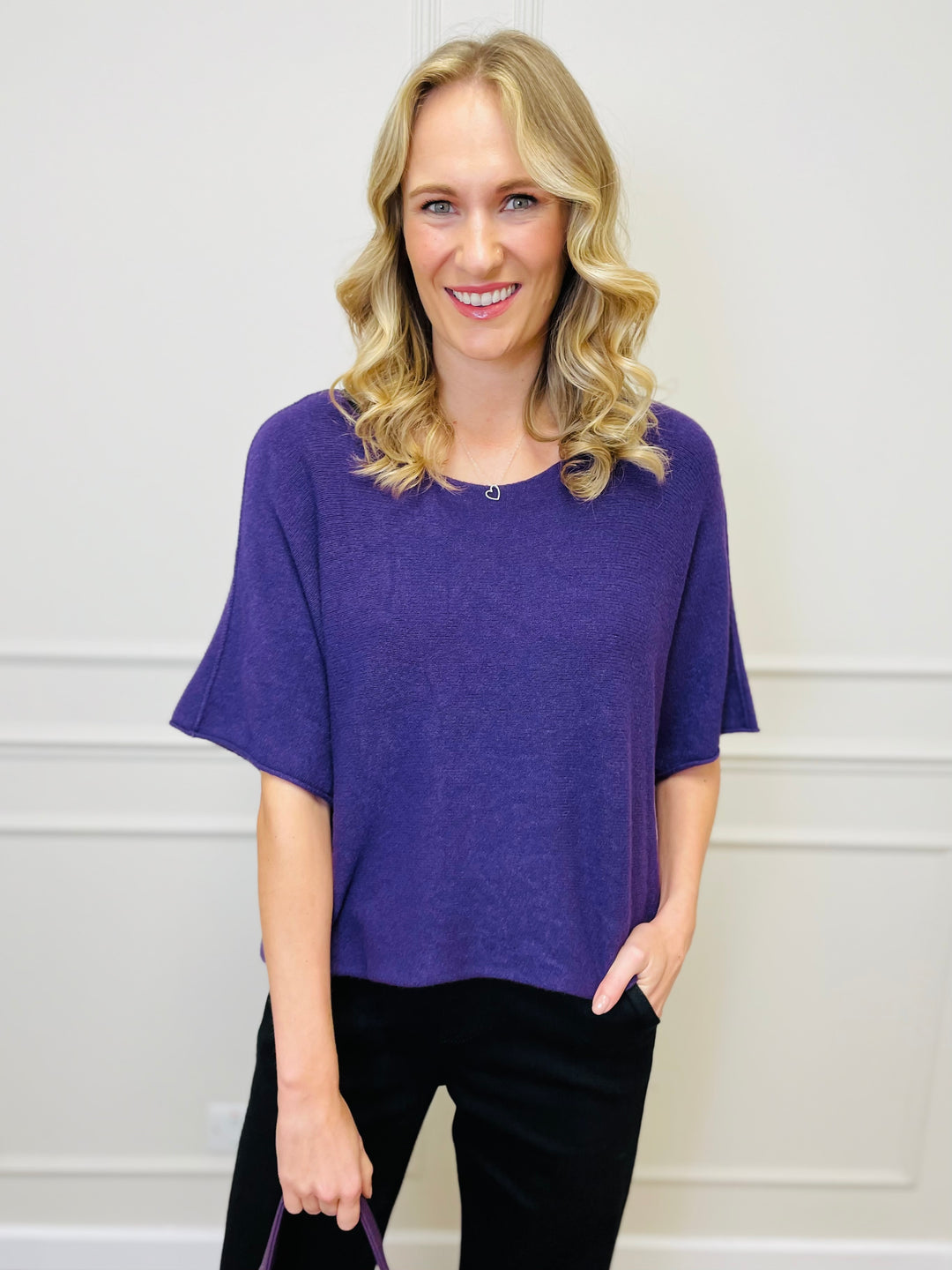 "ALICE” Short Sleeve Fine Knit-Purple