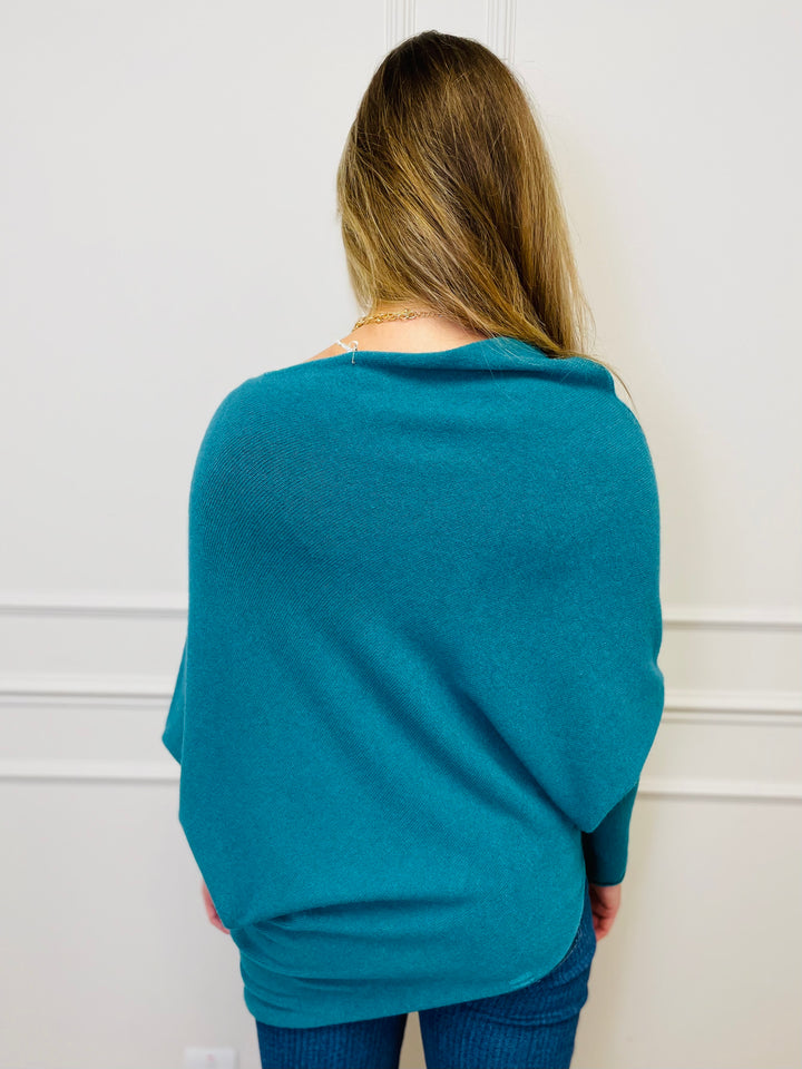 "BELLA" Asymmetric Jumper-Teal