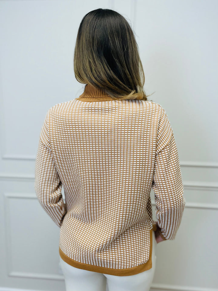 "CELINE" Geometric Print Jumper-Tan & White