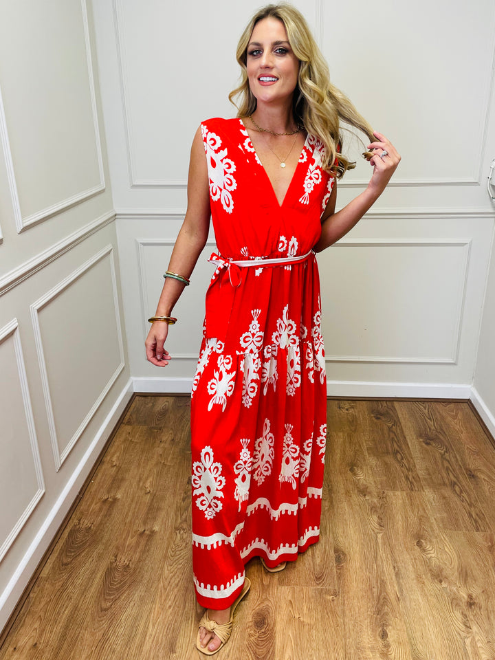 "ELENA" Maxi Dress-Red & White*