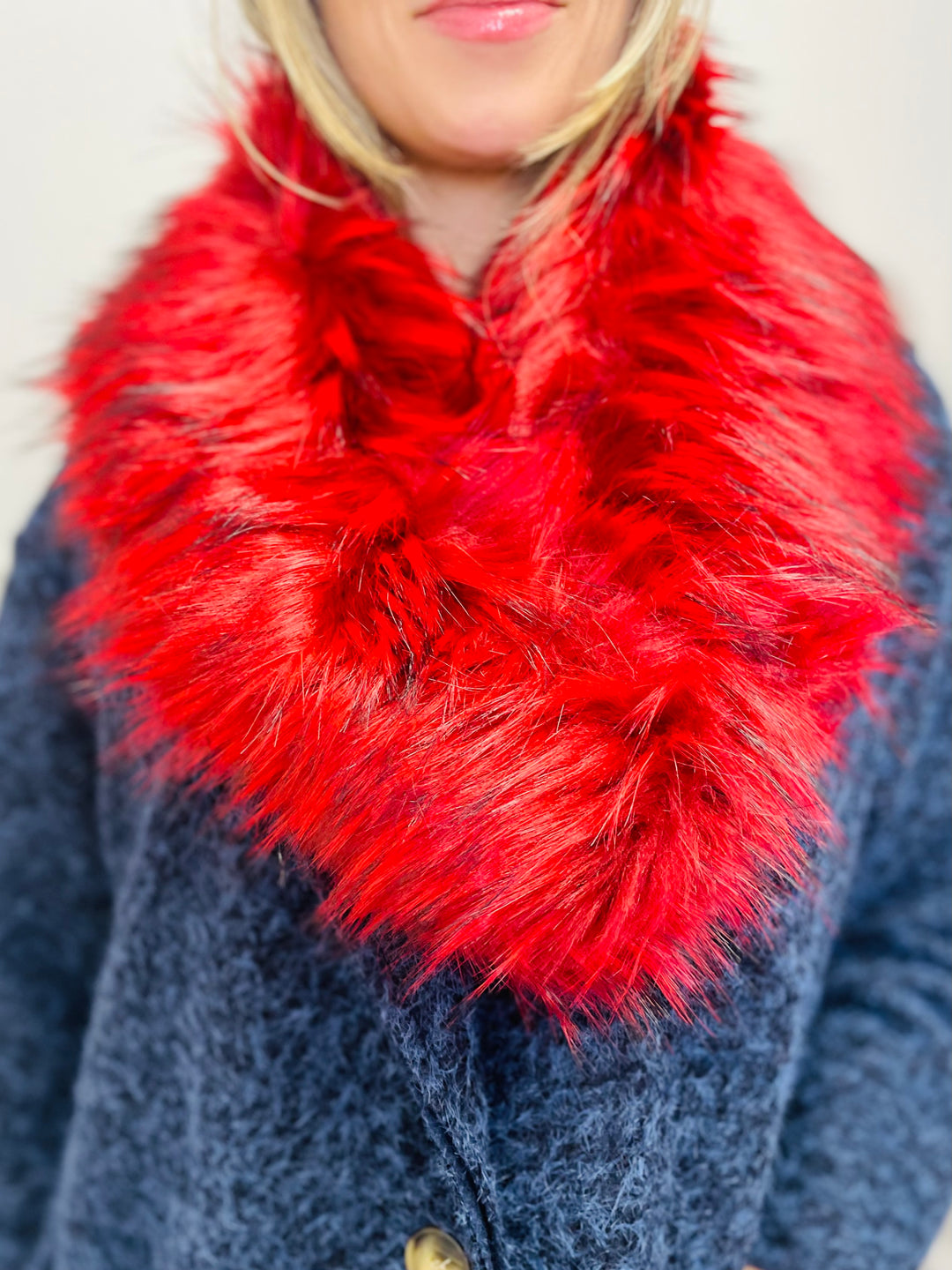 Faux Fur Collar Scarf-Red