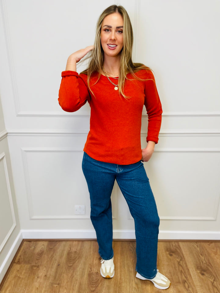 "MAGNOLIA" Fine Knit Jumper-Rust Orange