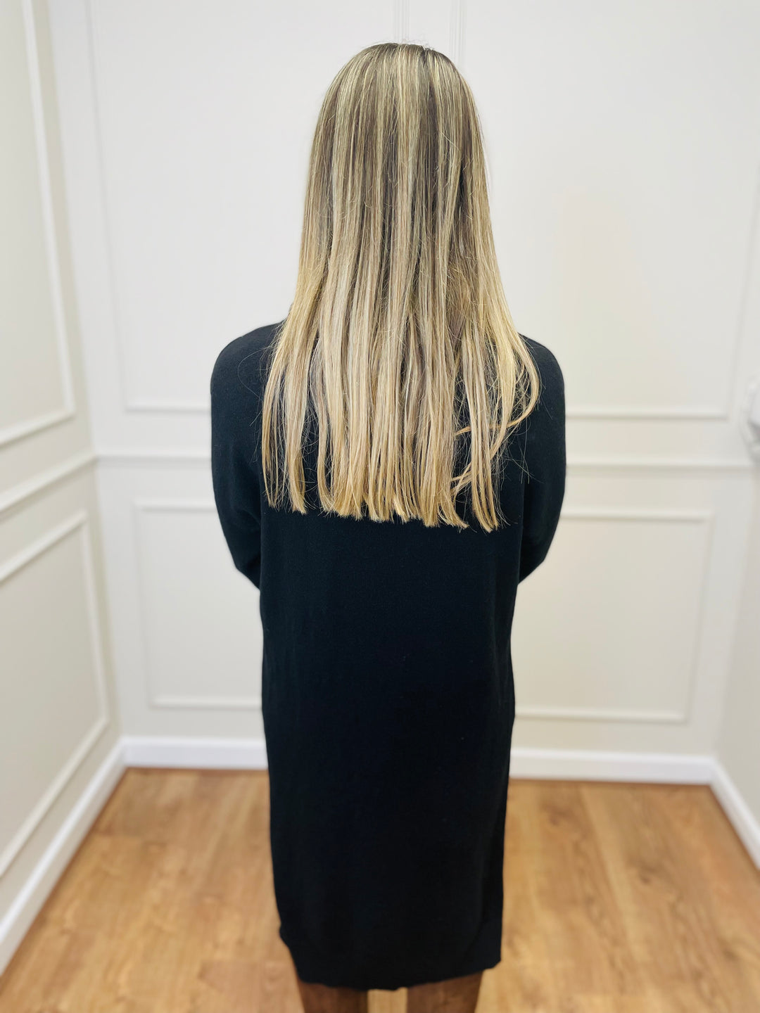 "BELINDA" Cable Knit Roll Neck Dress-Black