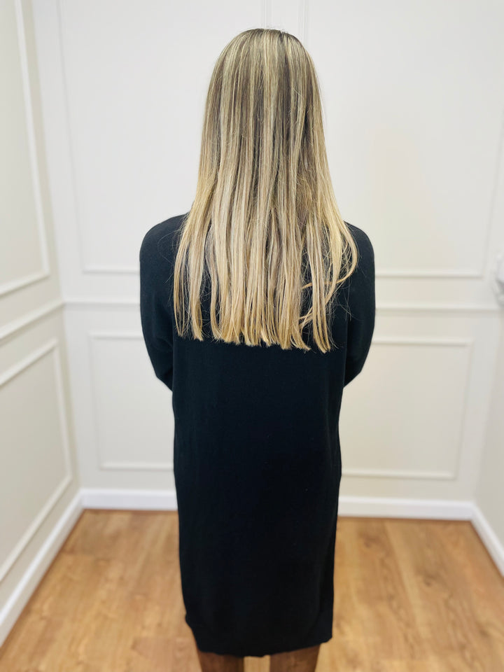 "BELINDA" Cable Knit Roll Neck Dress-Black