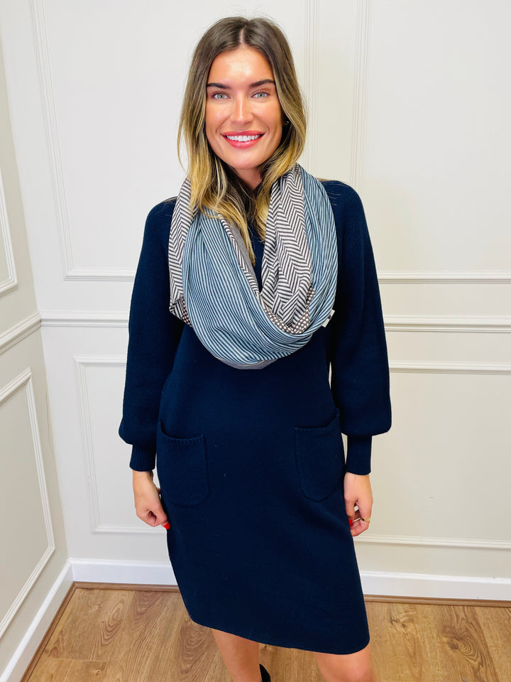 "TAYLOR" Pocket Knit Midi Dress-Navy