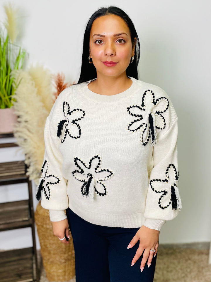 "REMI" Textured Floral Jumper-White