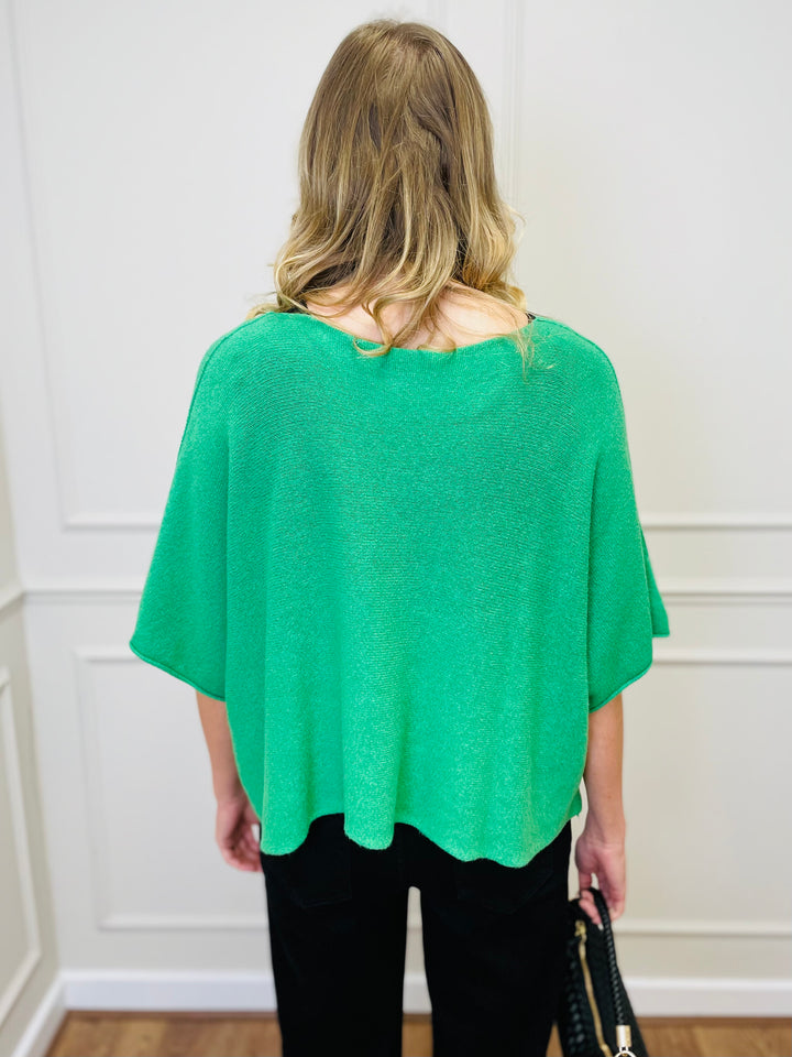 "ALICE” Short Sleeve Fine Knit-Green