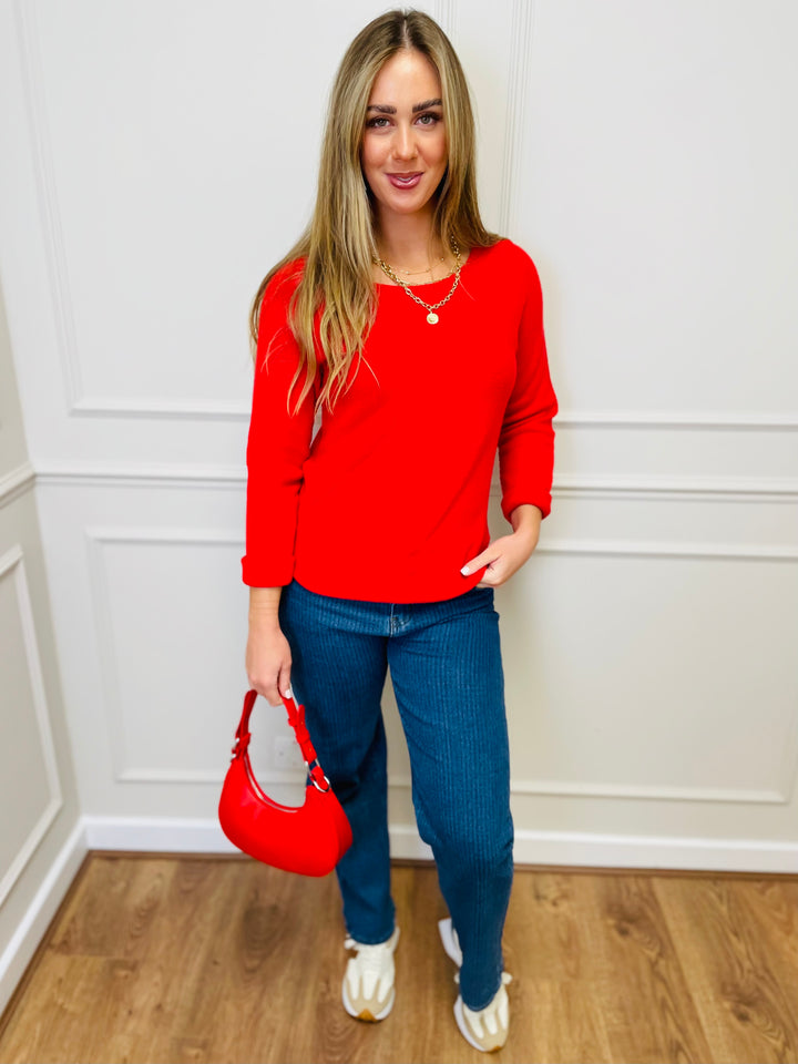 "MAGNOLIA" Fine Knit Jumper-Red