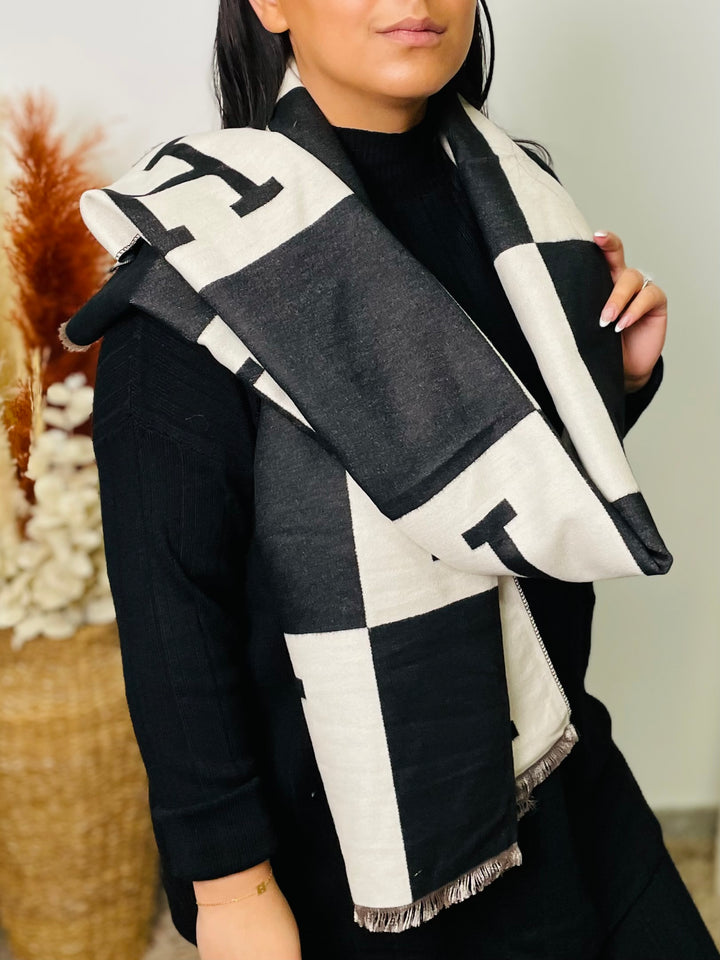 No.55 Designer Inspired Scarf-Black & Cream