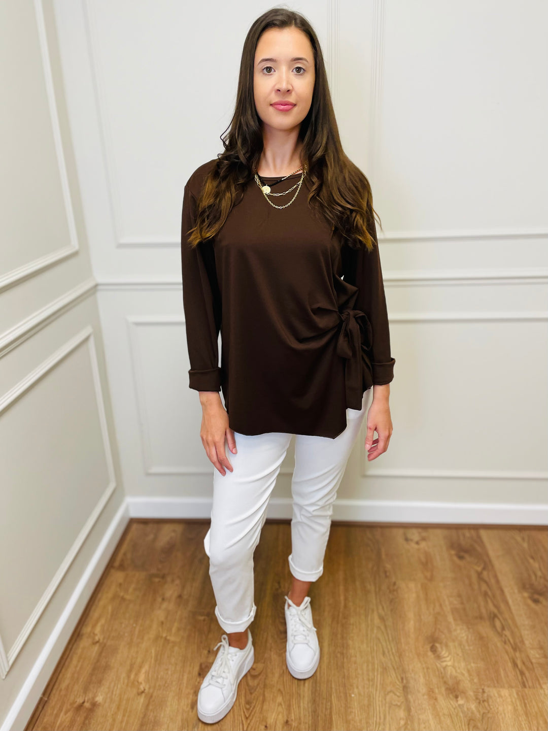 "AMARA" Side Tie Top-Brown