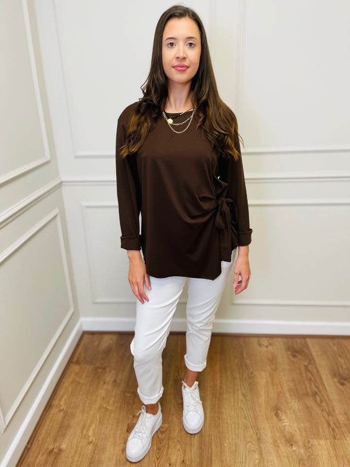 "AMARA" Side Tie Top-Brown