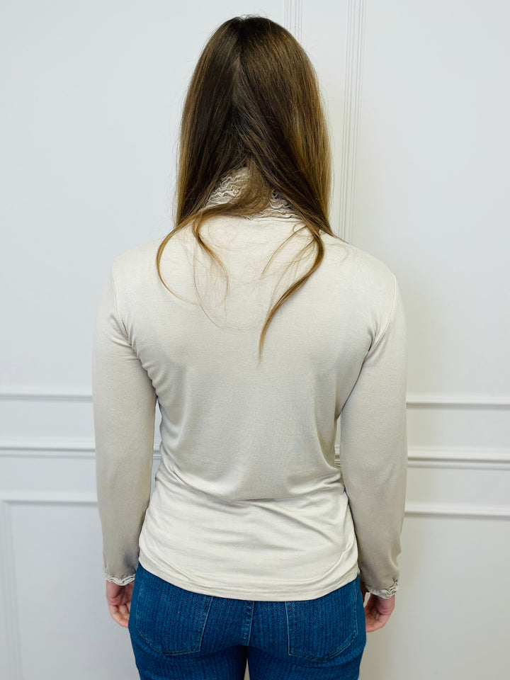 "LIVIA" Ruffle Polo Neck Top-Cream