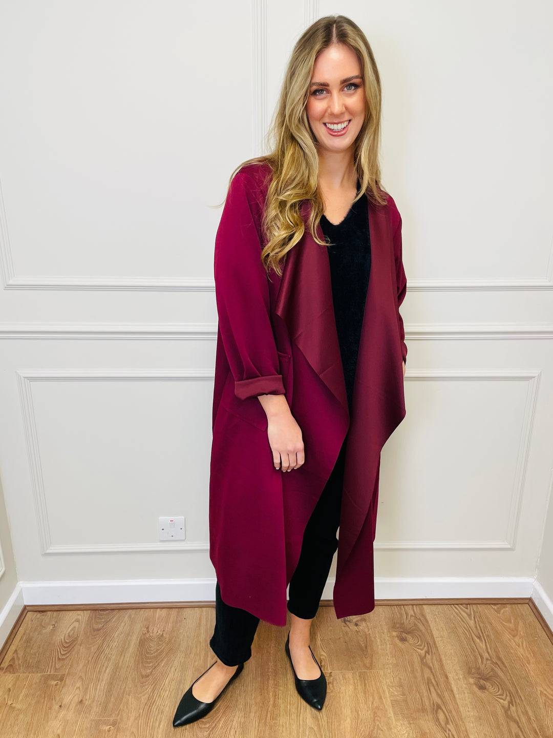 "ELAINE” Waterfall Jacket-Burgundy