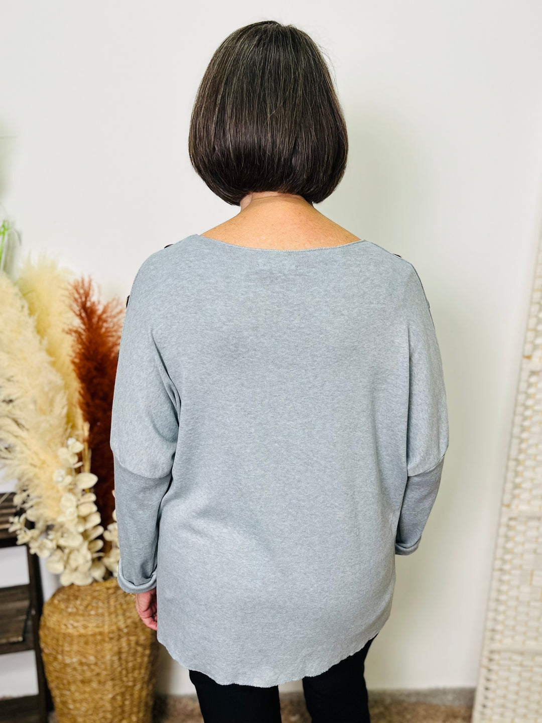 "PENNY" Fine Knit Top-Silver