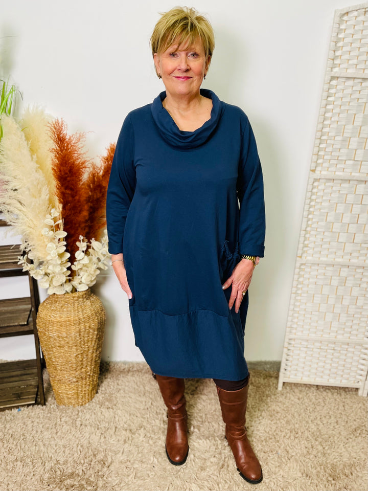 "HELEN" Cowl Neck Tunic/Dress-Navy