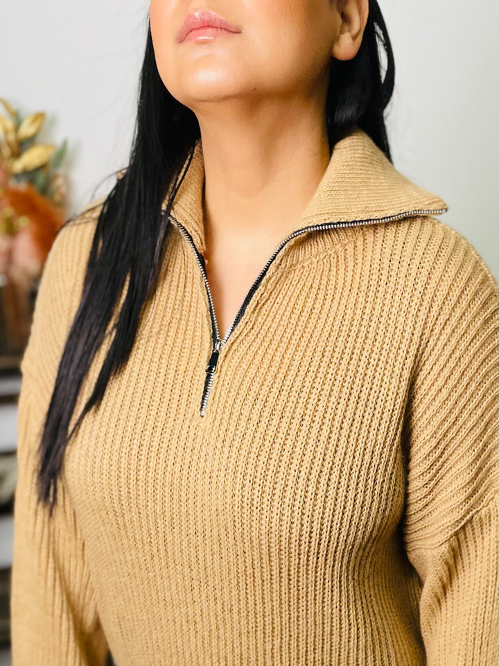 "NATALIE" Half Zip Jumper-Tan