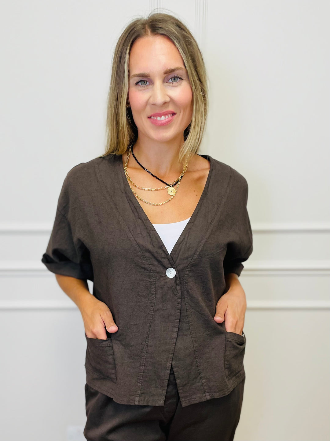 "MAYA" Short Cotton Jacket-Brown